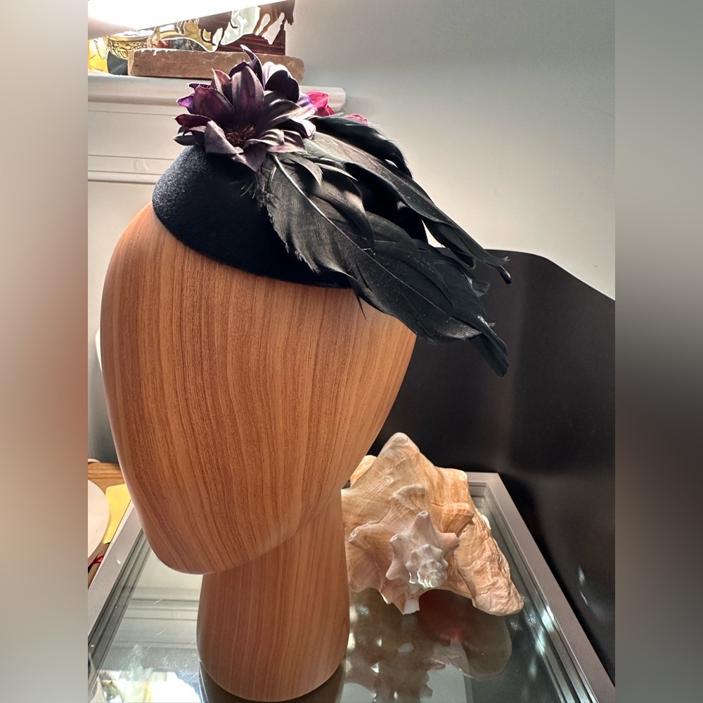 DARK PURPLE AND BLACK  FASCINATOR hat / hair  Accessories - Picture 6 of 14